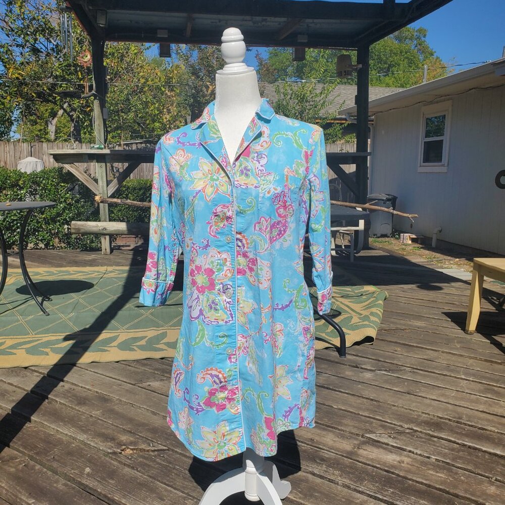Lauren Ralph Lauren Women's Small Blue Floral Sleep Shirt NWOT